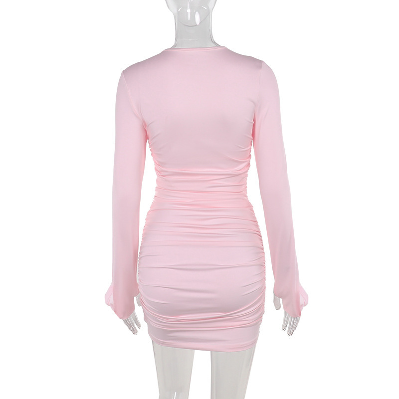 Round Neck Full Sleeve 3D Petal Hip-Hugging Dress
