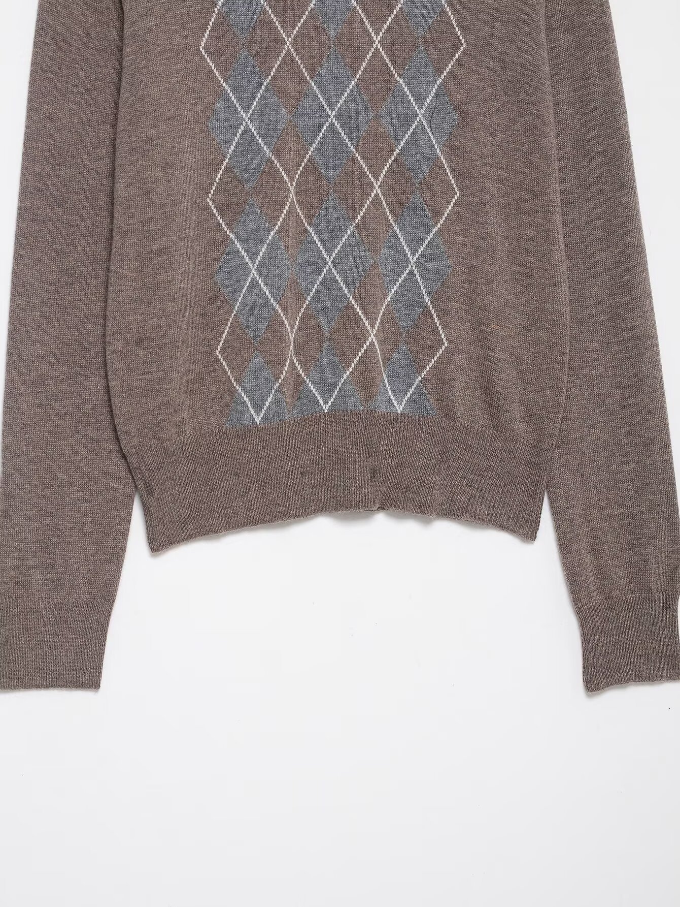 European Full Sleeve Argyle Knit Sweater
