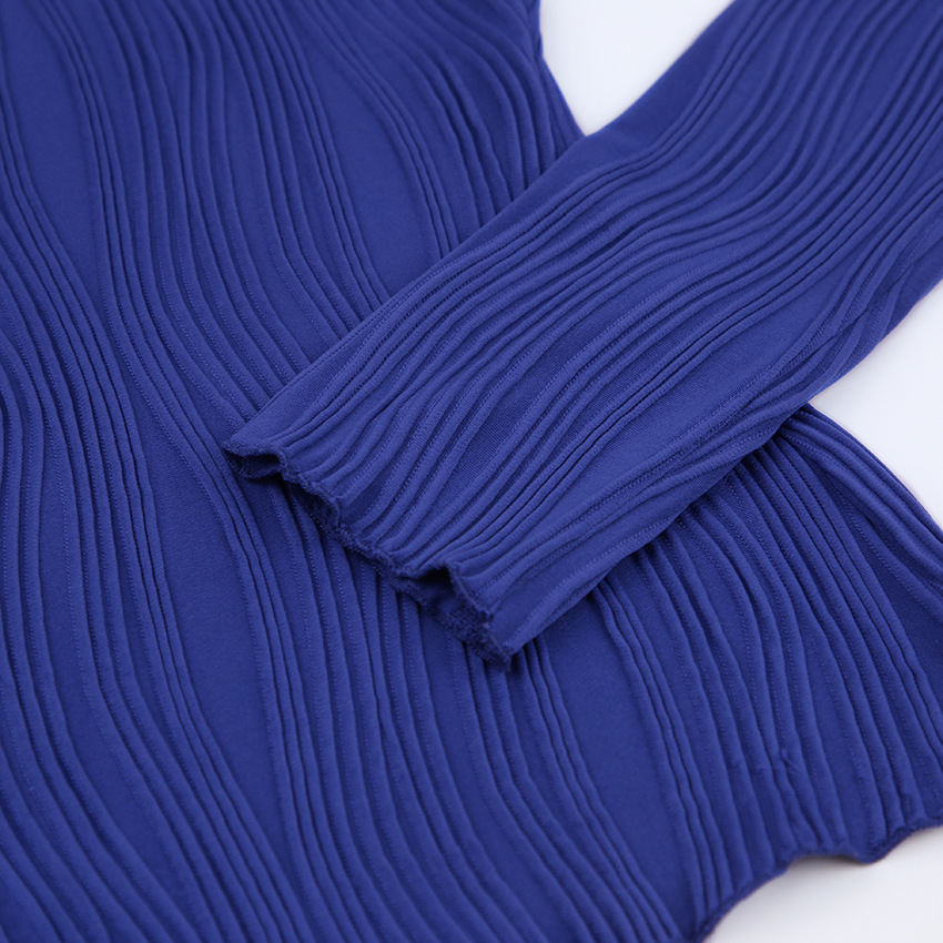 Ladies Navy Turtleneck Fitted Jersey Knit Pullover