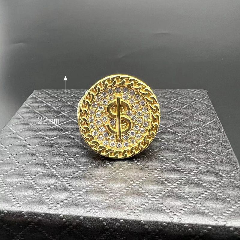 Nightclub New Ring Titanium Steel Plated Water Diamond Dollar Symbol Men's Ring