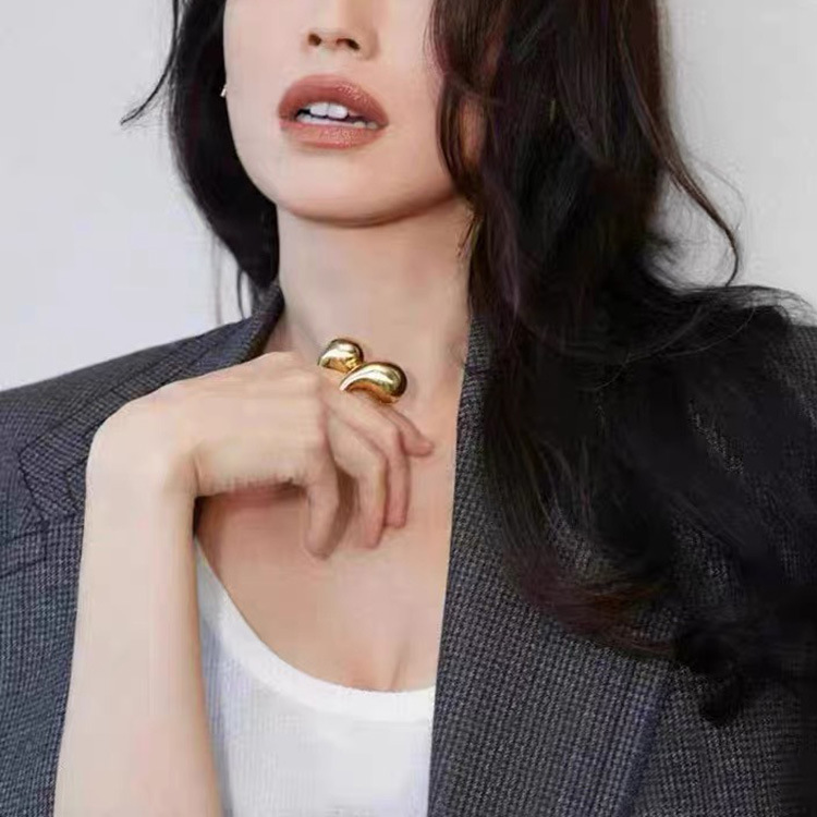 Chunky Metal Double Water Drop Brass Open Rings for Women Men European American Unique Punk Hip-hop Jewelry Accessories