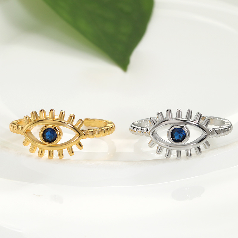 Turkish Zircon Evil Eye Rings For Women Open Adjustbale Gold Plated Stainless Steel Ring Couple Rings Wedding Jewelry Bague