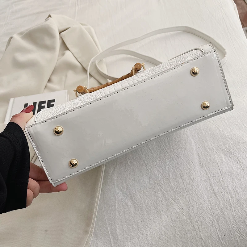 High Quality Leather Shoulder Bag For Women Luxury Alligator Handbag Designer Women Bag Retro Bamboo Handle Tote Bag Female