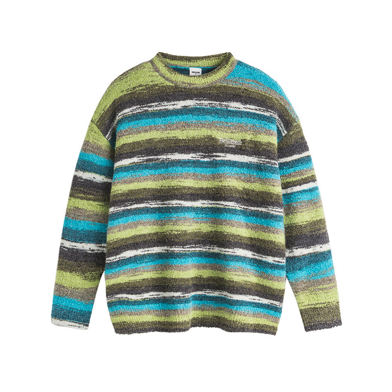 Japanese Workwear Unisex Multi-Color Stripe Crew Sweater