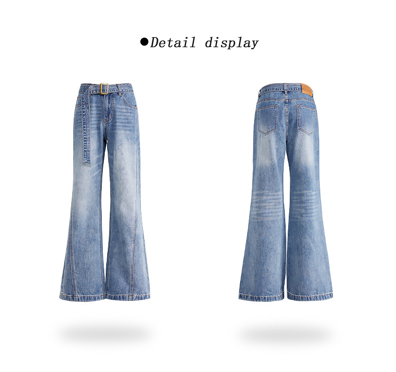 High-Waist Versatile Belted Flared Jeans for Women Office Wear Non-Skinny High-Waist Style Flared Trousers