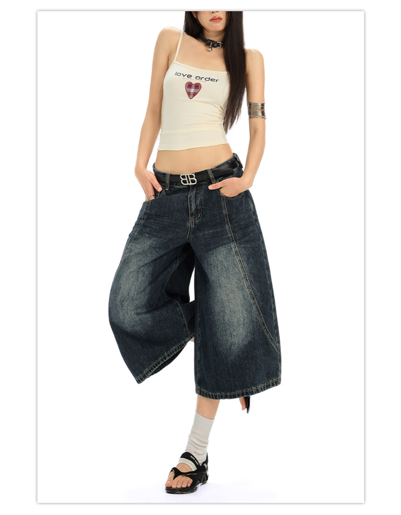 Women's Denim Pants Dark Color Versatile Loose Wide-Leg Design Sense Straight Leg Pants
