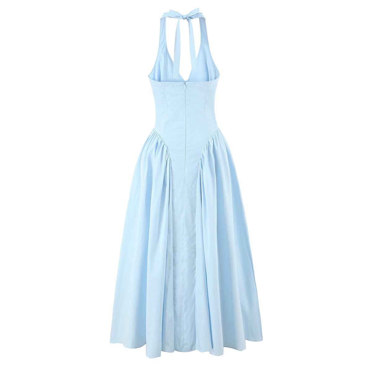 Blue neck tie long dress for women