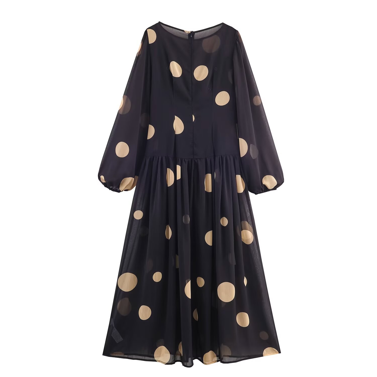 Round neck long sleeved printed long skirt long skirt dress for women