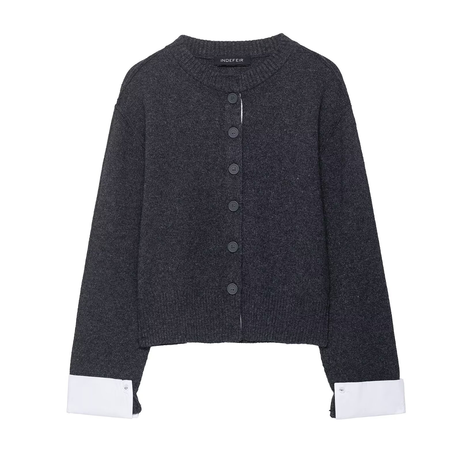 Crew Neck Full Sleeve Button Front Polyester Sweater