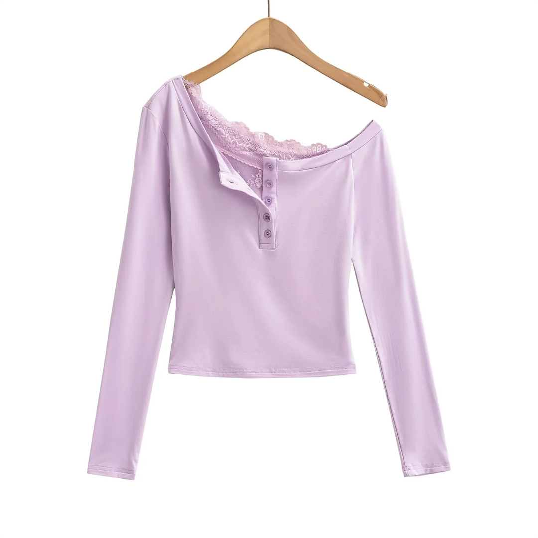 Ladies Plain Fitted Wrist-Length Angled Neck Tee
