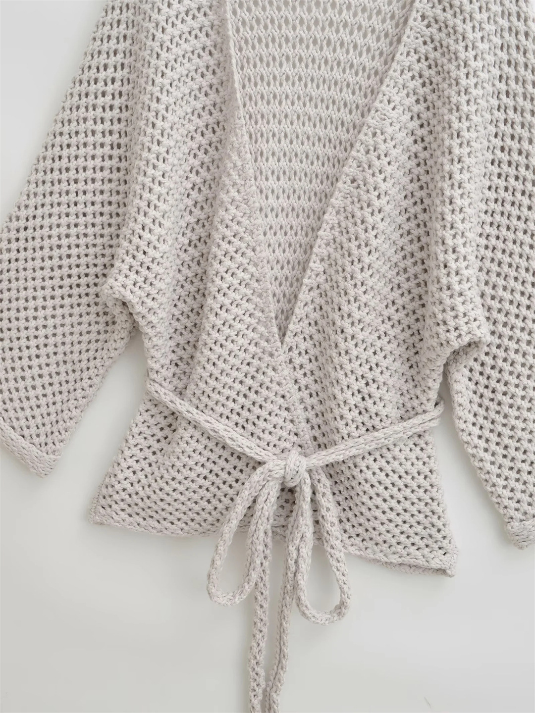 Lazy V-Neck Long Sleeve Plain Cardigan