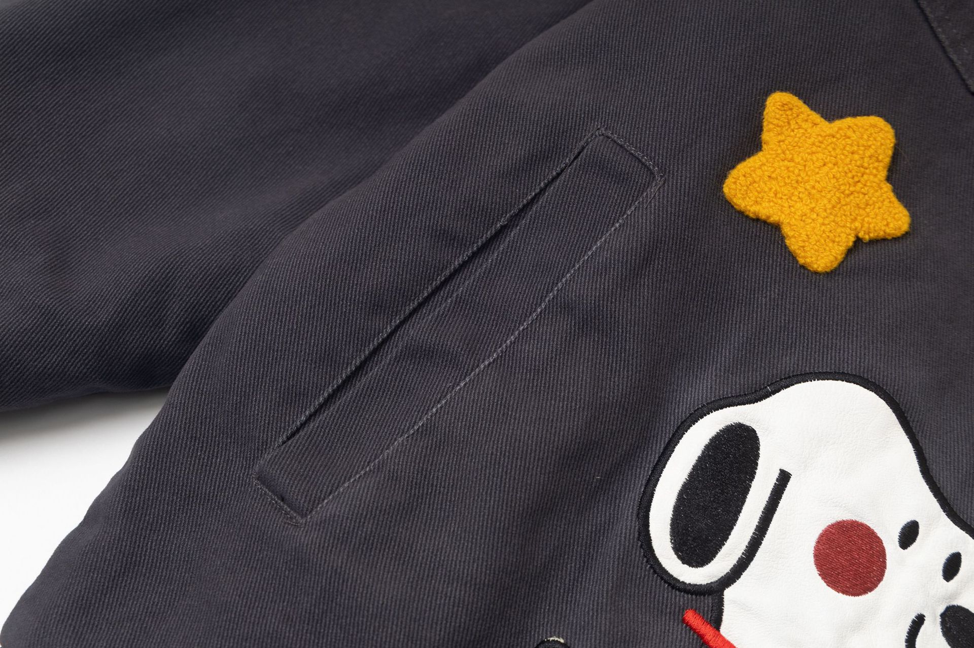 Color-Blocked Dog Embroidery Turn-Down Collar Quilted Jacket Outerwear