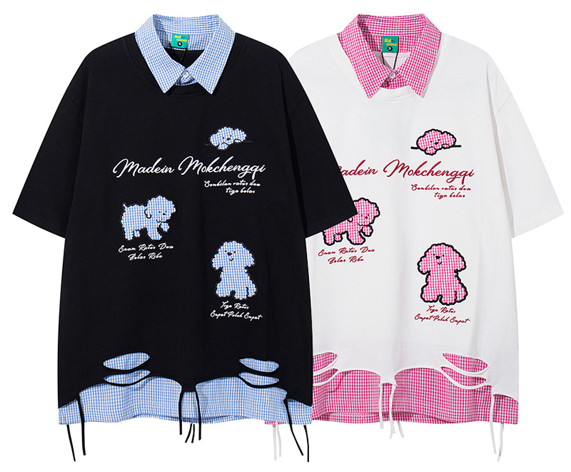 Oversized American Cotton Letter Layered Button-Down Guy's Tee