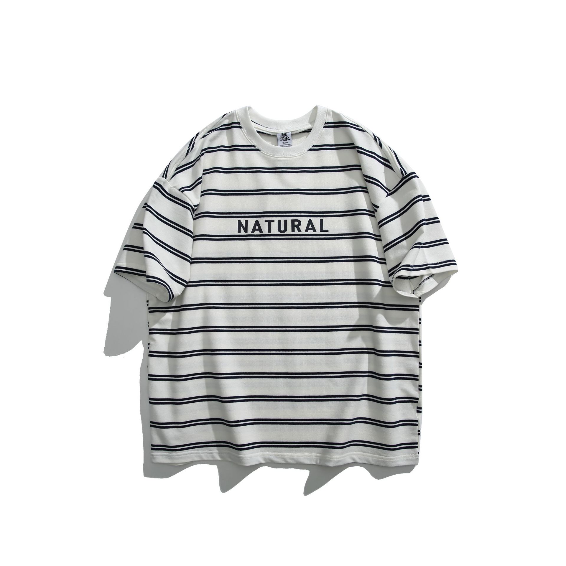 Color blocking striped round neck short sleeved casual T-shirt for men and women