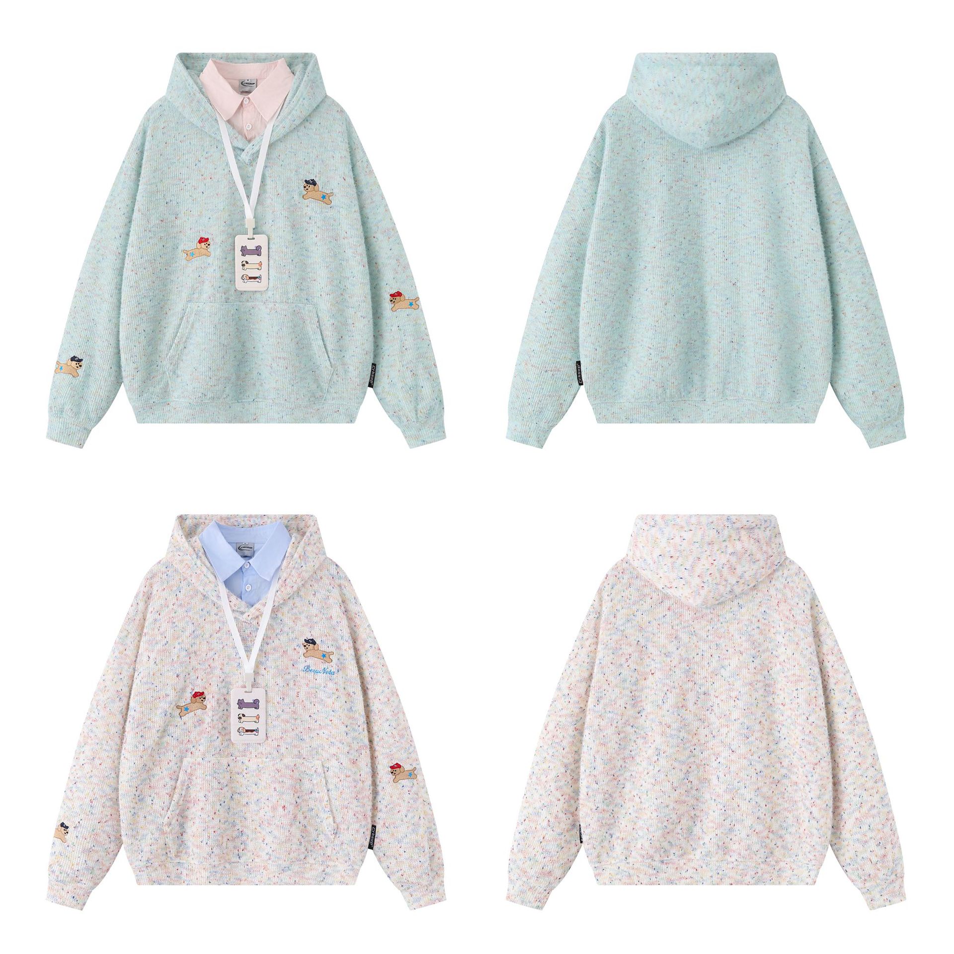 Retro Faux Layered Oversized Puppy Motif Hoodie