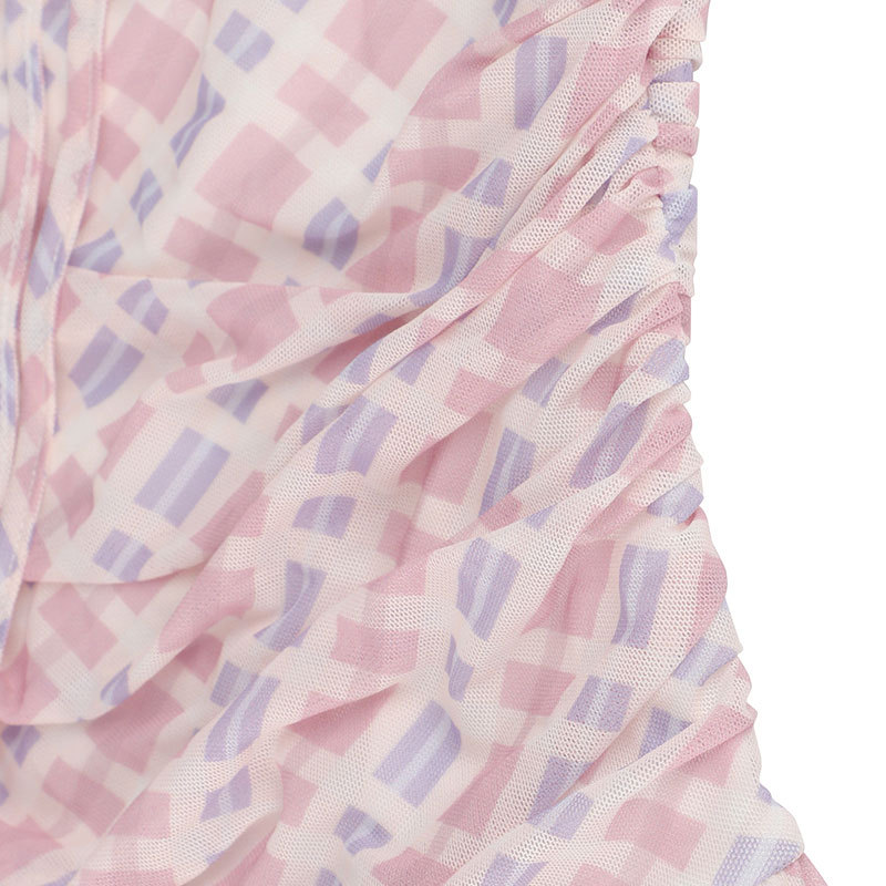 One-Shoulder Checkered Cinched Frill Polyester Dress