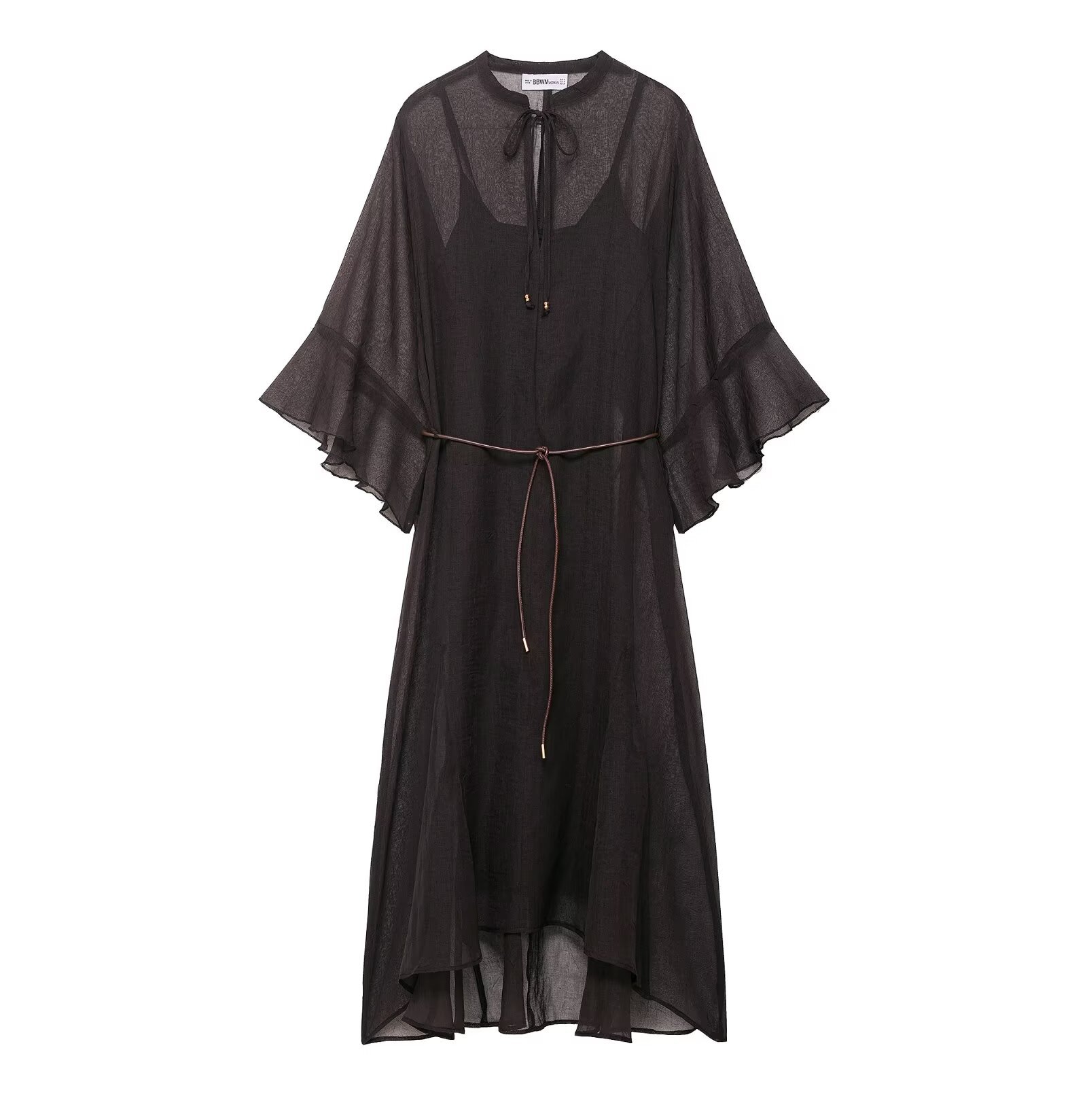 Bell Tie Front Fitted Plain Dress