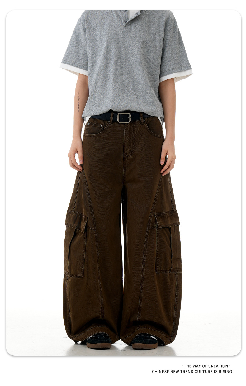 Work Pants with Multiple Pockets Slimming Casual Wide Leg Long Trousers for Men and Women