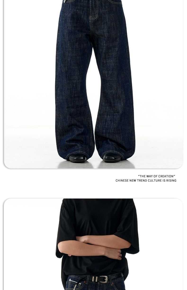 Original Denim Blue Jeans for Men and Women Vintage Washed Loose Fit Wide Leg Straight Trousers
