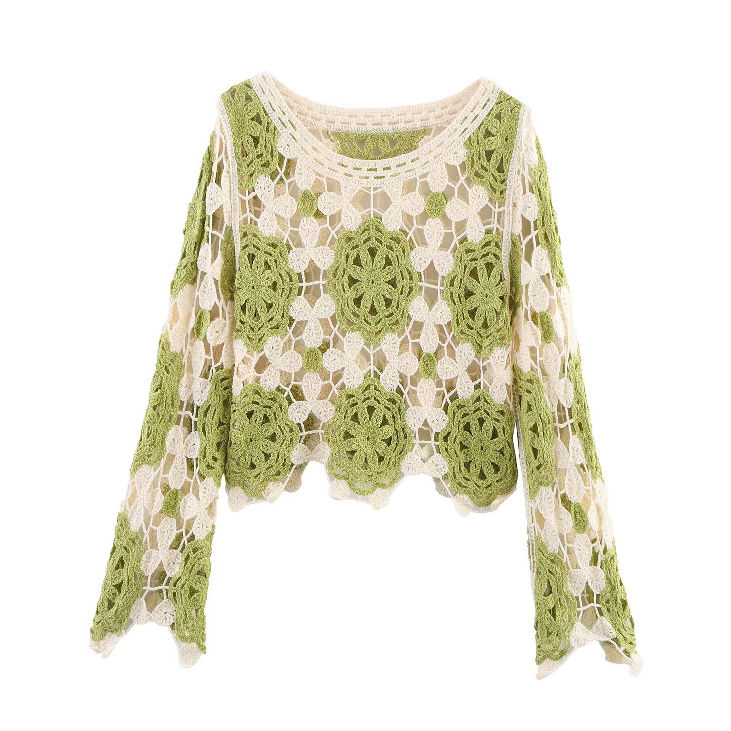 Polyester Long Bell Crew Sweater