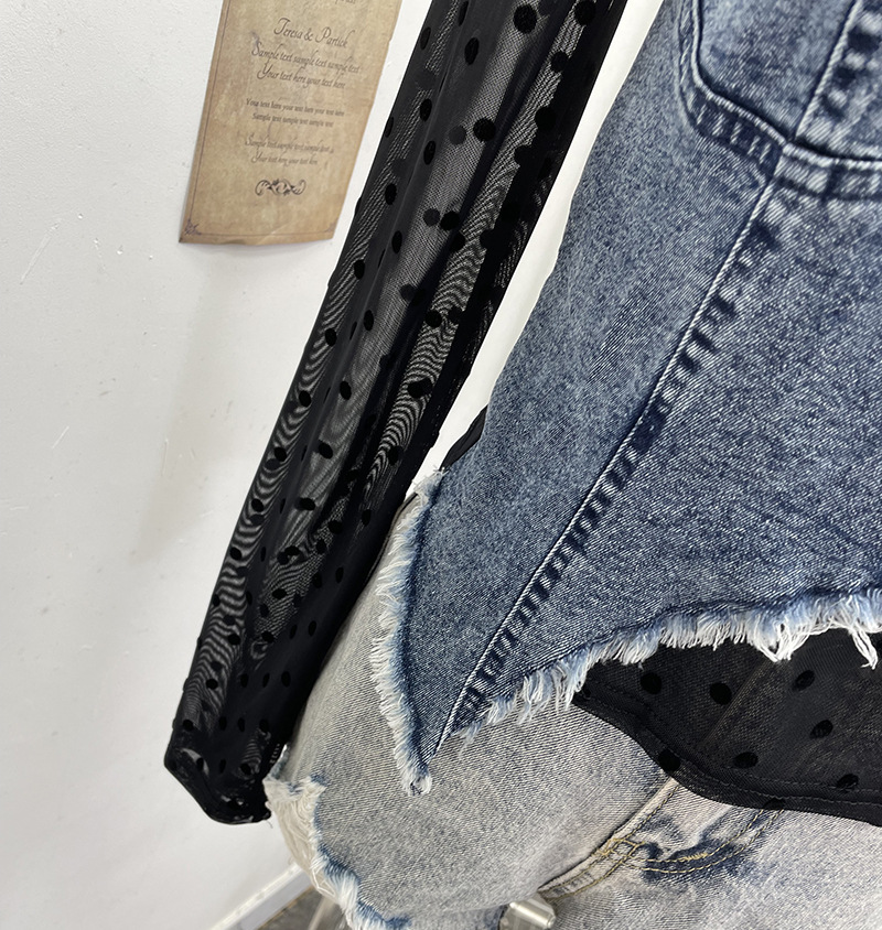 Asymmetric Distressed Jean Tailored Cropped Wrist-Length Tee