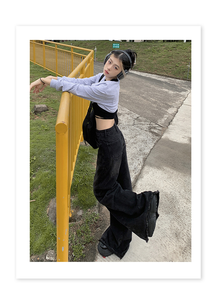 Women's Wide-Leg Flared Jeans Summer Loose Floor-Length Trumpet Pants