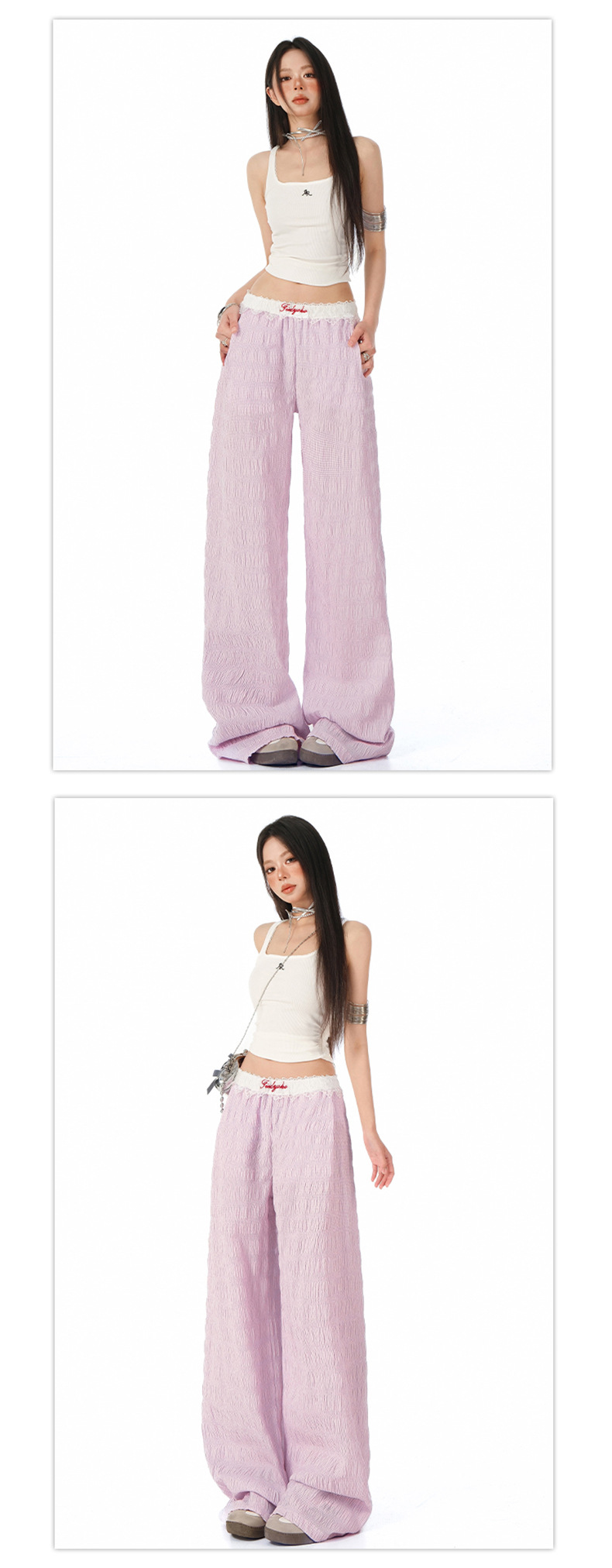Women's Lace Casual Pants Loose Drape Wide Leg Trousers for Summer Strolling