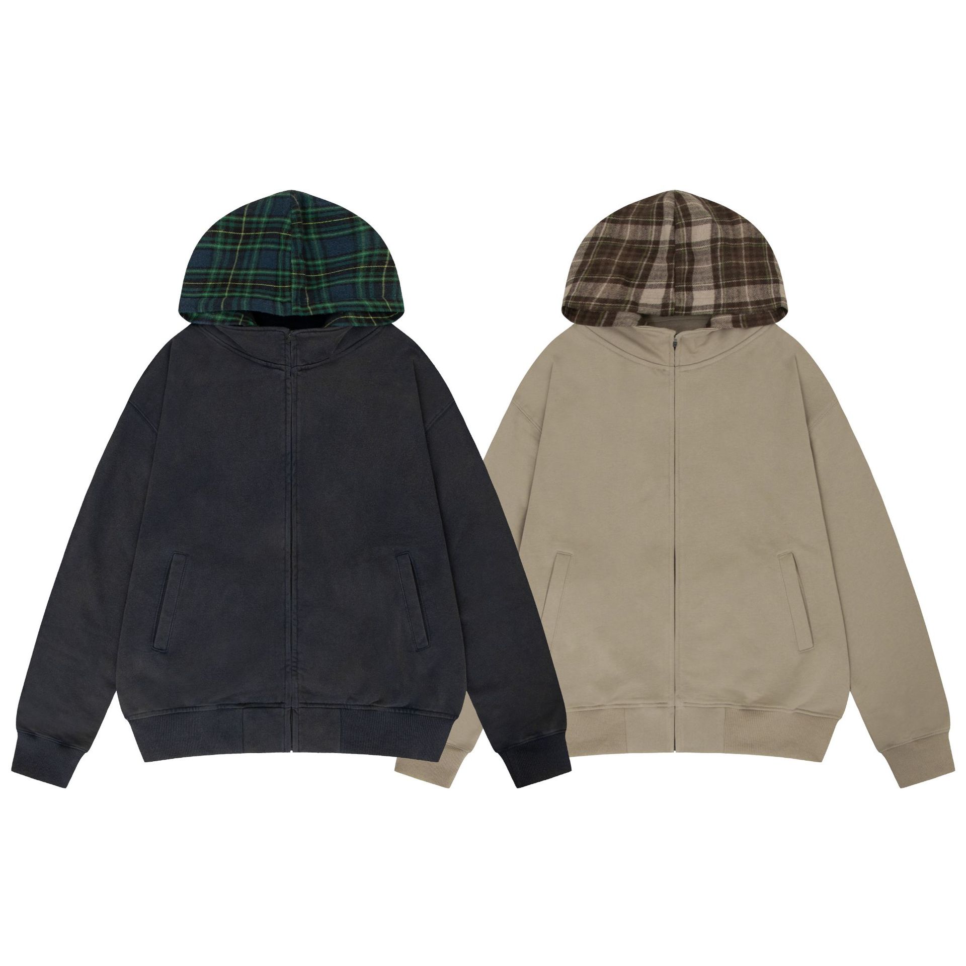 Cotton Checked Relaxed Streetwear Hood Sweatshirt