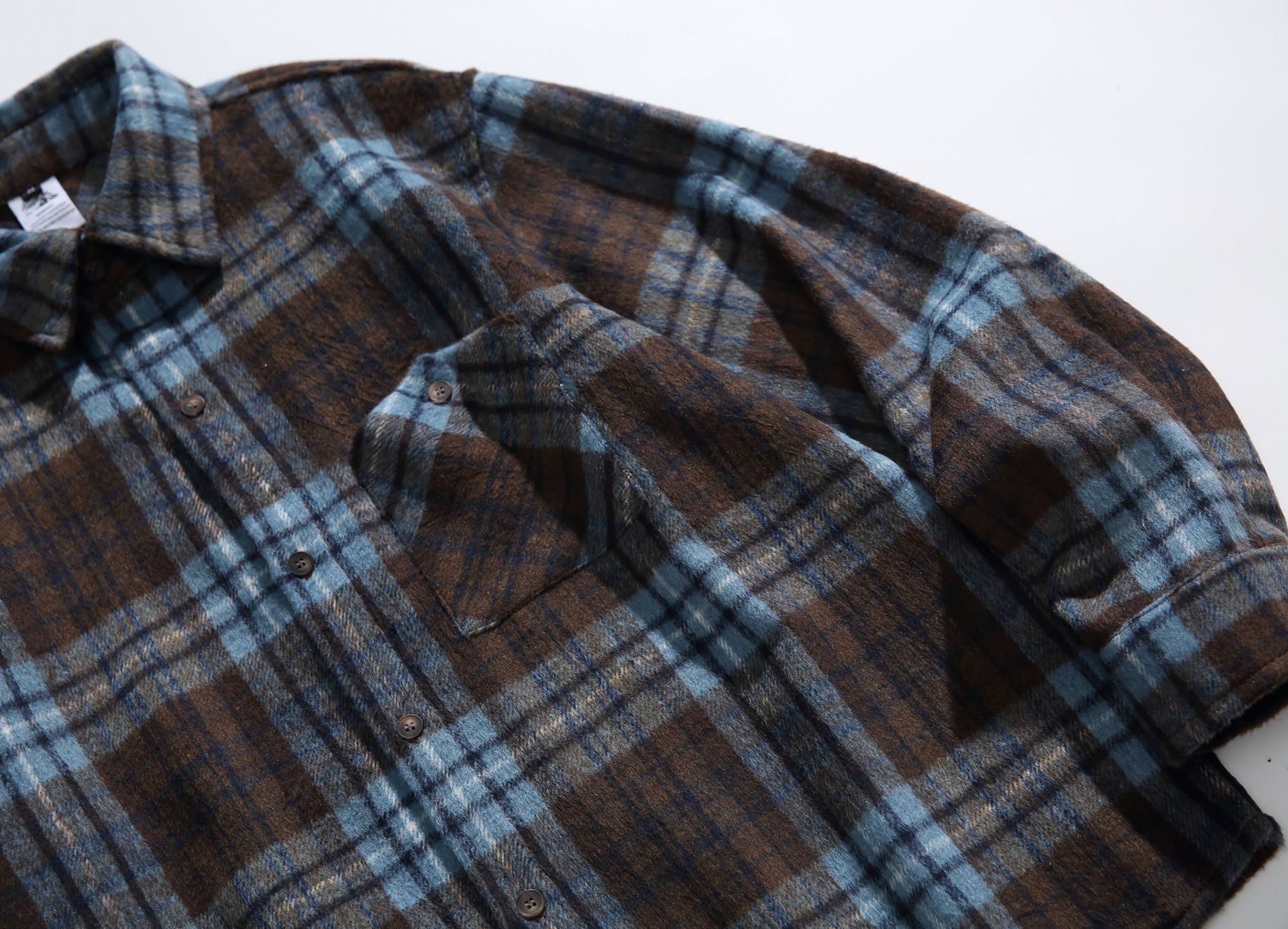 Oversized Two-Tone Checkered Polyester Appliqué Shirt