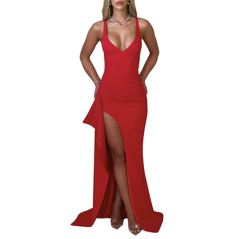 Frilled Bodycon Plunging Step Skirt Dress