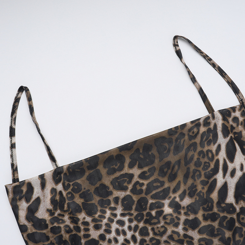 Hooded Sleeveless Leopard Print Open Back Polyester Dress