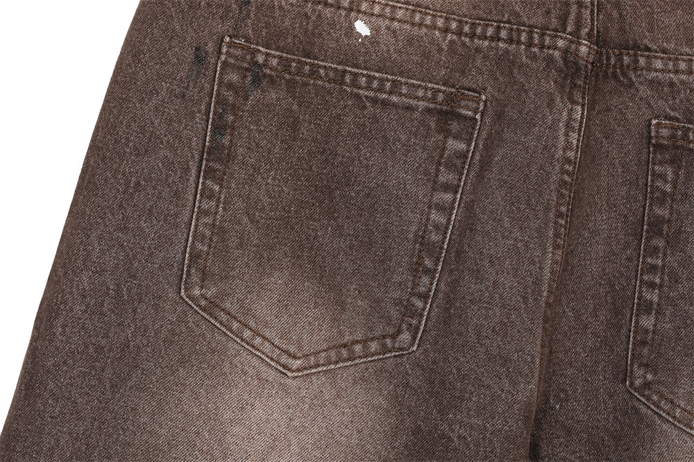 Streetwear Men's Denim Pants with Patchwork, Distressed Bleached Finish, Trendy Loose Fit, Wide Leg Style, Long Trousers