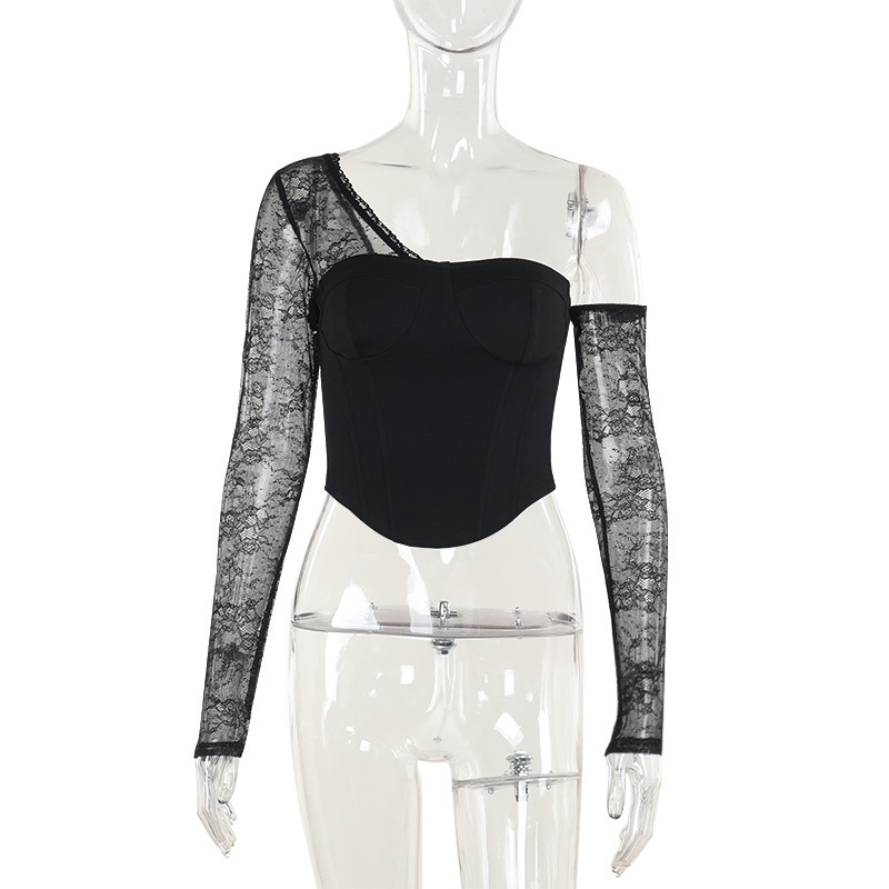 Slant Neck Long Sleeve Stretch Top