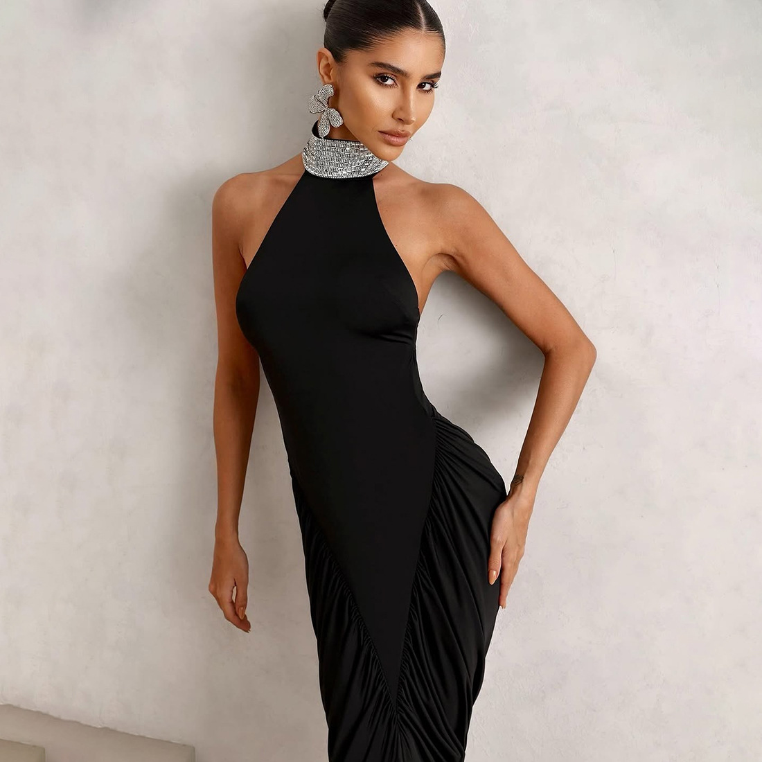 Halter Sleeveless High Waist Open Back Dress