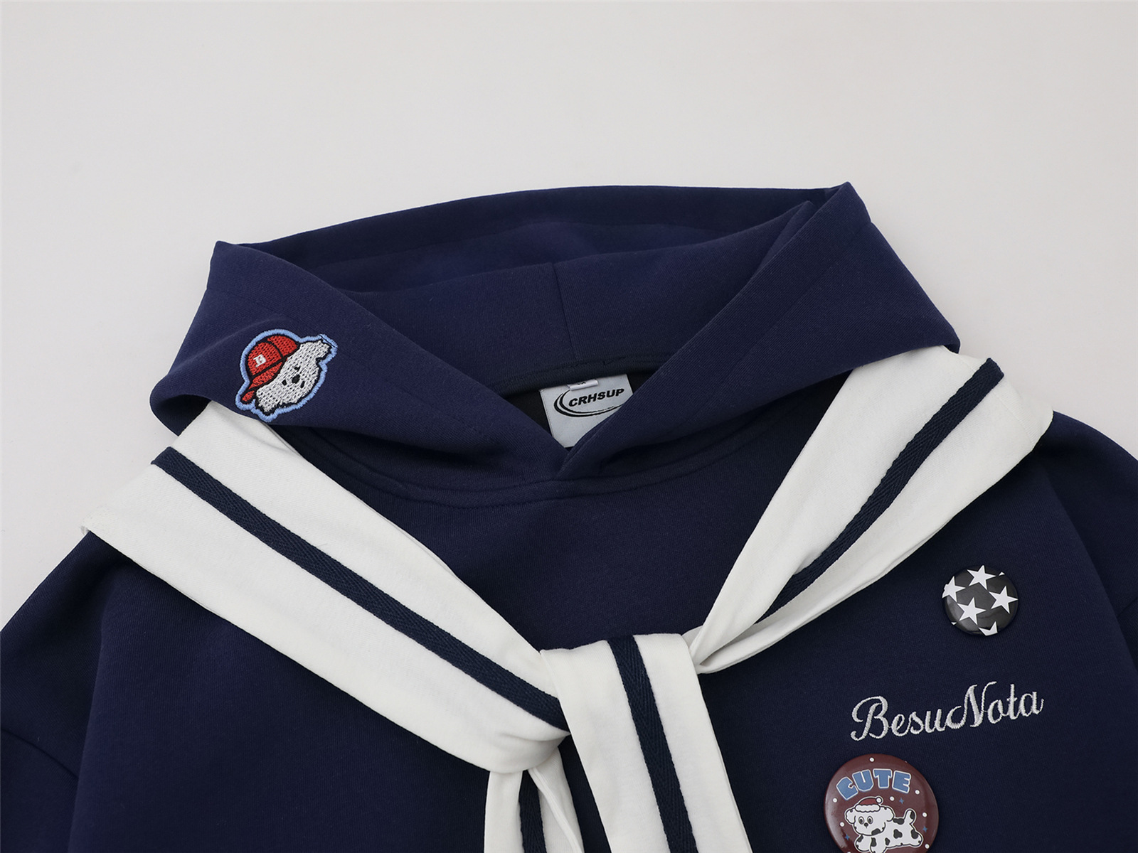 Embroidered Dog Patch Sailor Collar Hoodie