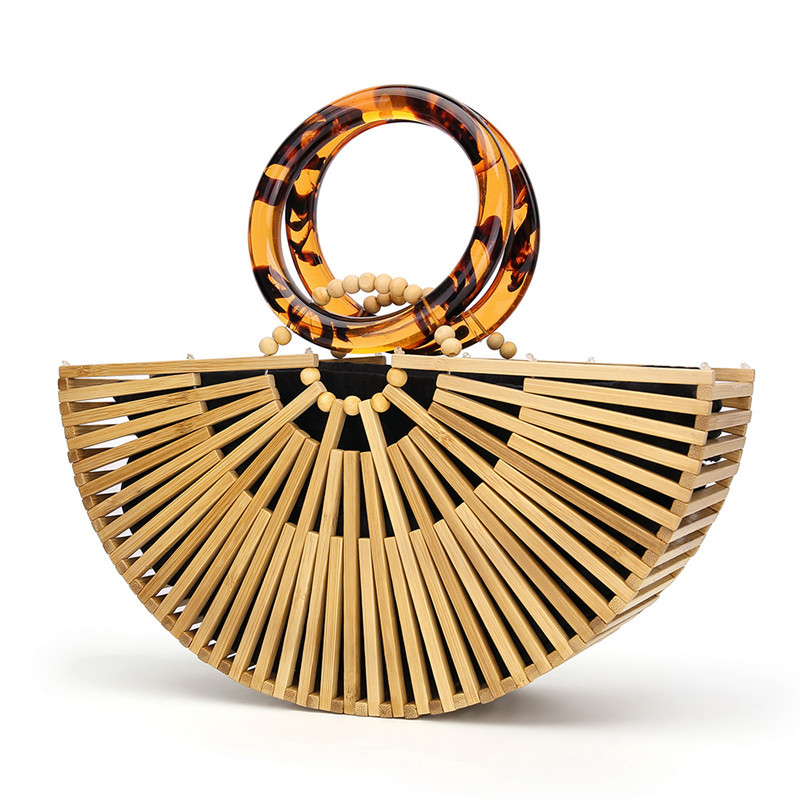 New Bamboo BagsAcrylic Handbags Hollow Woven Bags European and American Style Retro Beach Bags