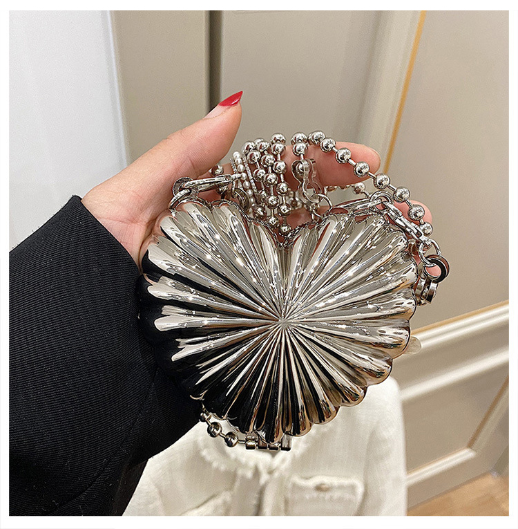 Mini Heart Shell Bag For Women Fashion New High Quality Alloy Design Handbag Female Beading Chain Shoulder Messenger Bag Femme