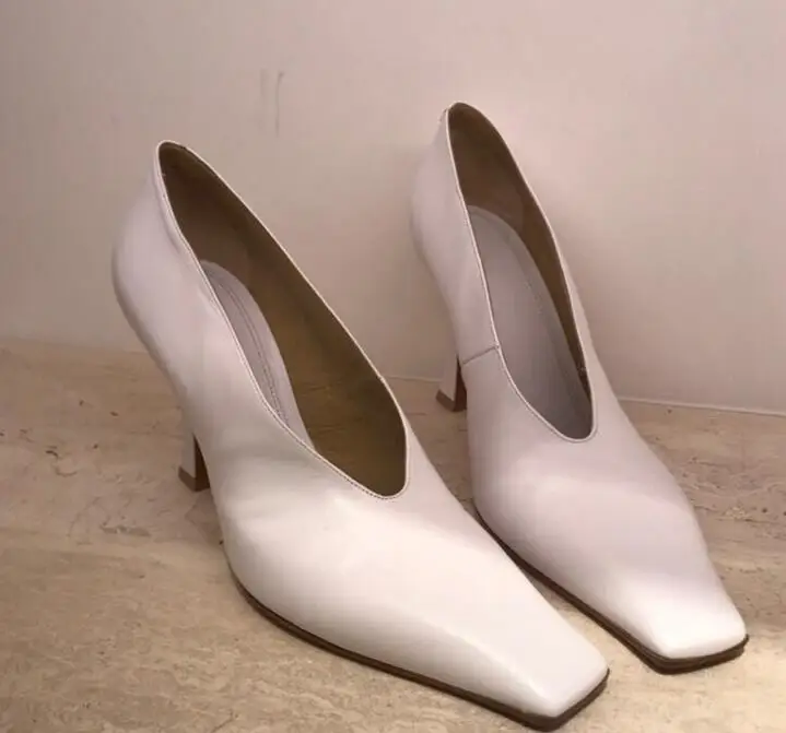 Ladies Vintage Chunky Female High Heel Pumps Sexy Cow Leather Women Square Toe Heels Lady Fashion Shoes Hot Sales