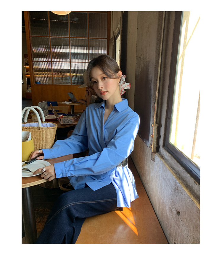 Ladies' Oversized Polo Collar Full Sleeve Gathered Shirt