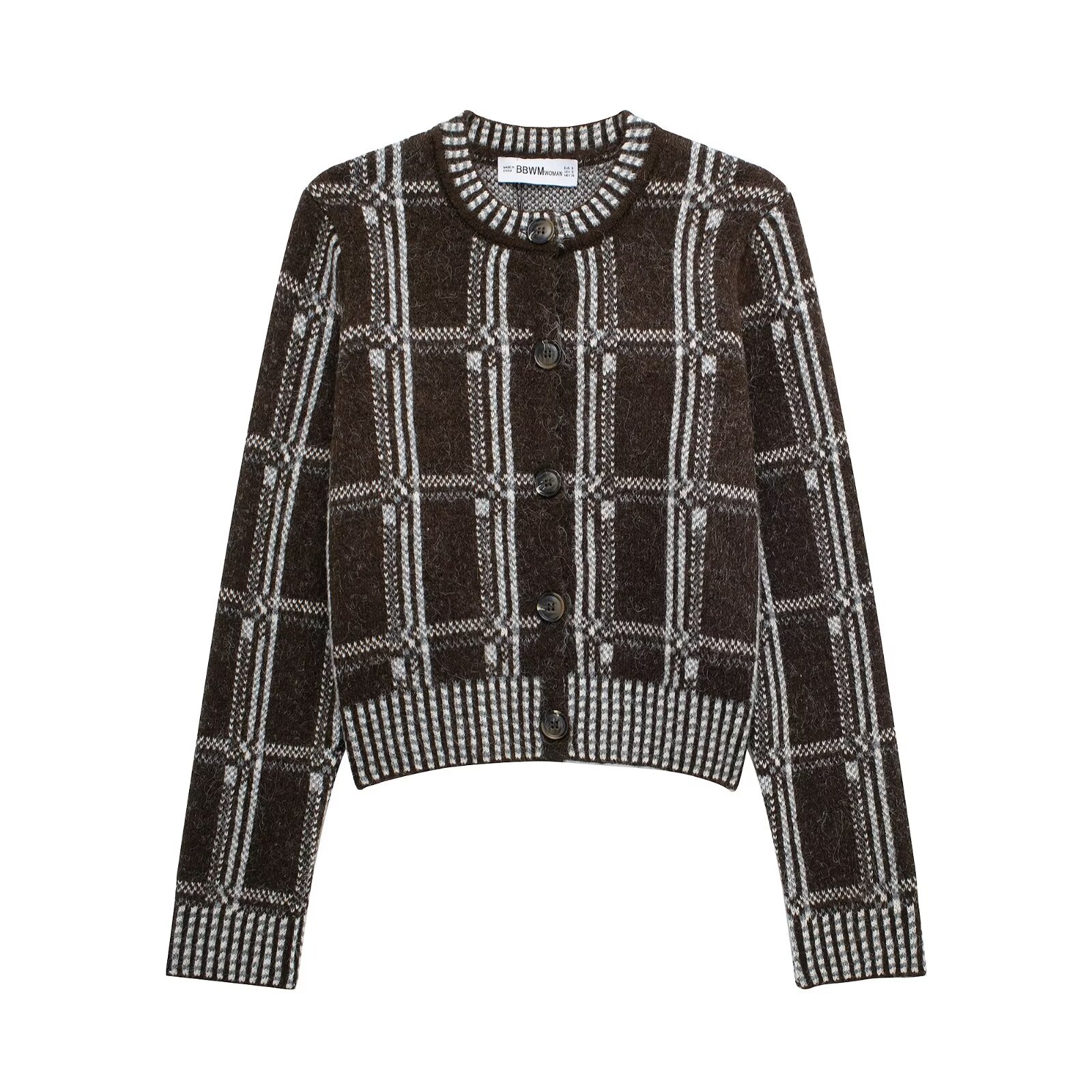 Checkered Crew Full Sleeve Knit Jacket