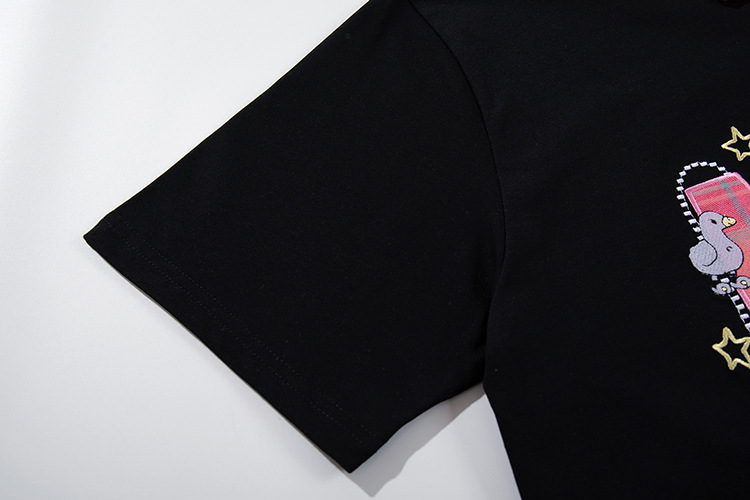 Classic Cotton Letter Lapel Zip Oversized T Shirt