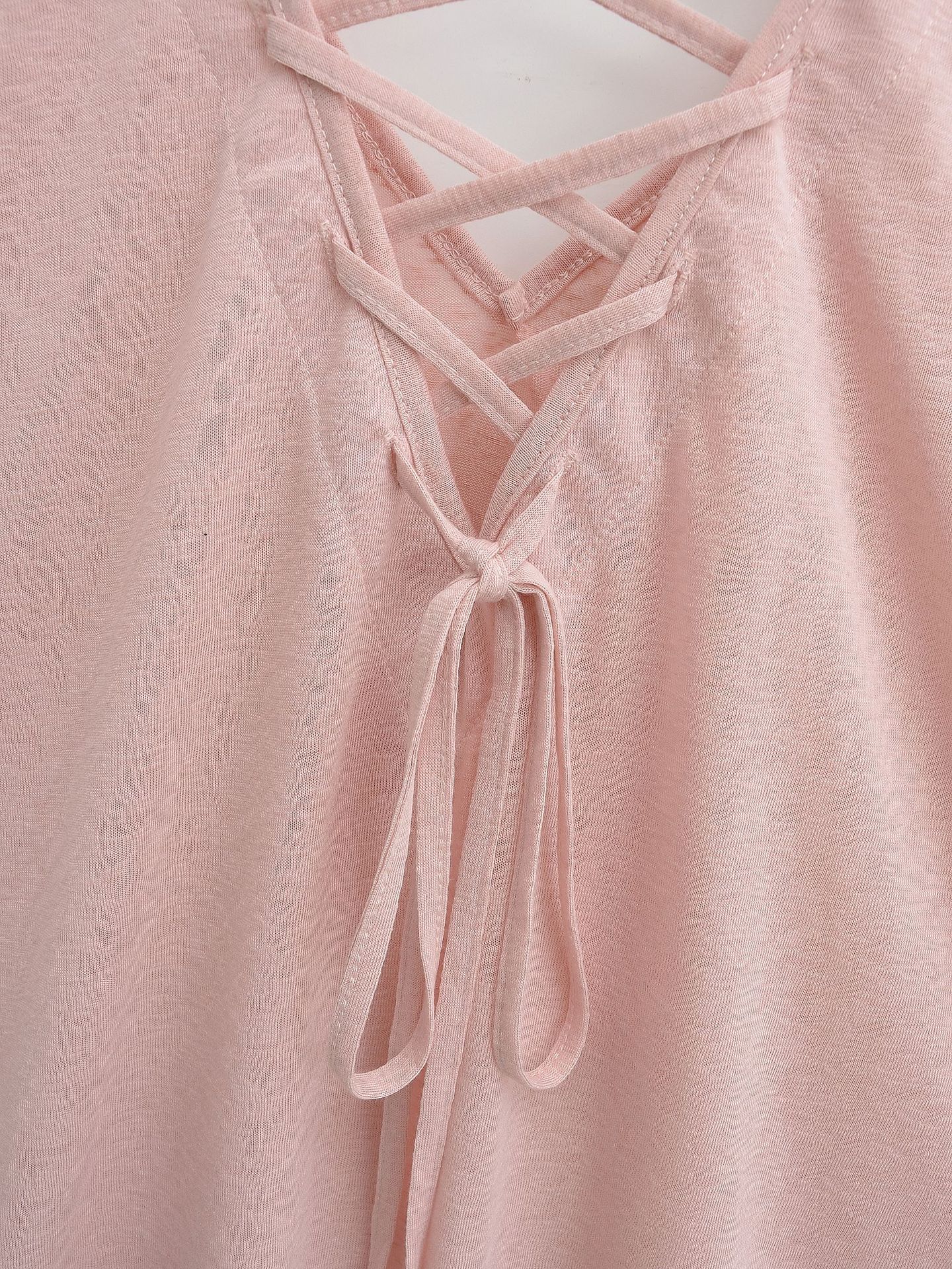 Tie Rope V-Neck Short Sleeve Loose Casual T-Shirt