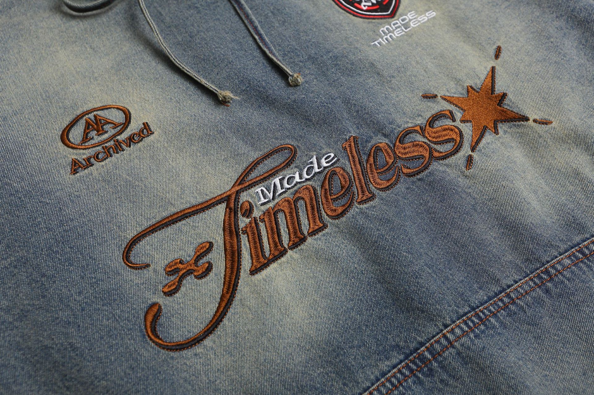 Faded Blue Cotton Embellished Hoody