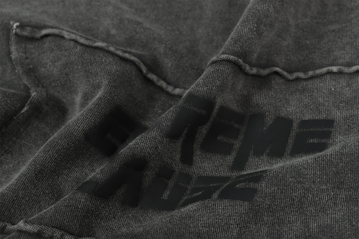Vintage Frayed Raw-Edge Utility Cotton Crew Hoodie