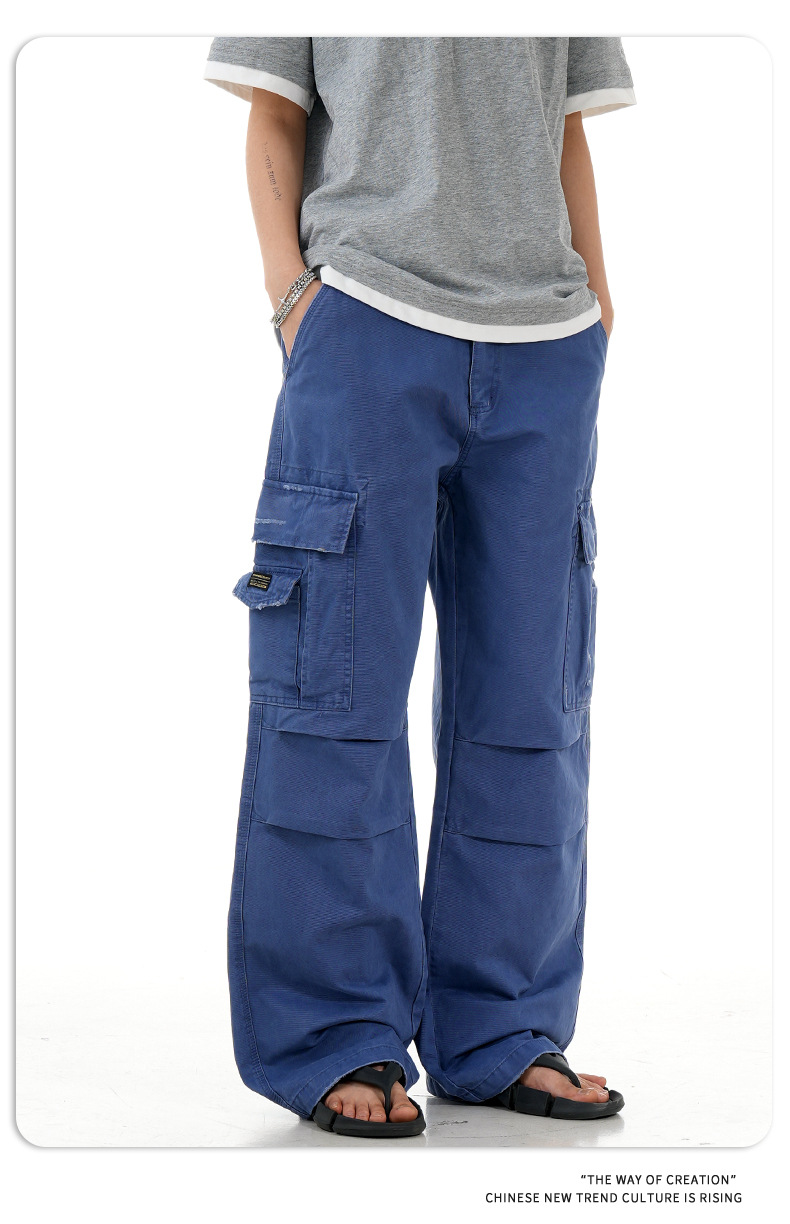 Denim Work Pants with Drawstring and Multiple Pockets for Men and Women