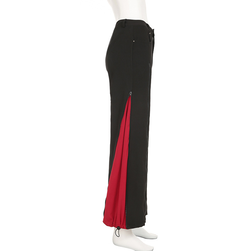 Zipper splicing contrasting color personalized casual pants
