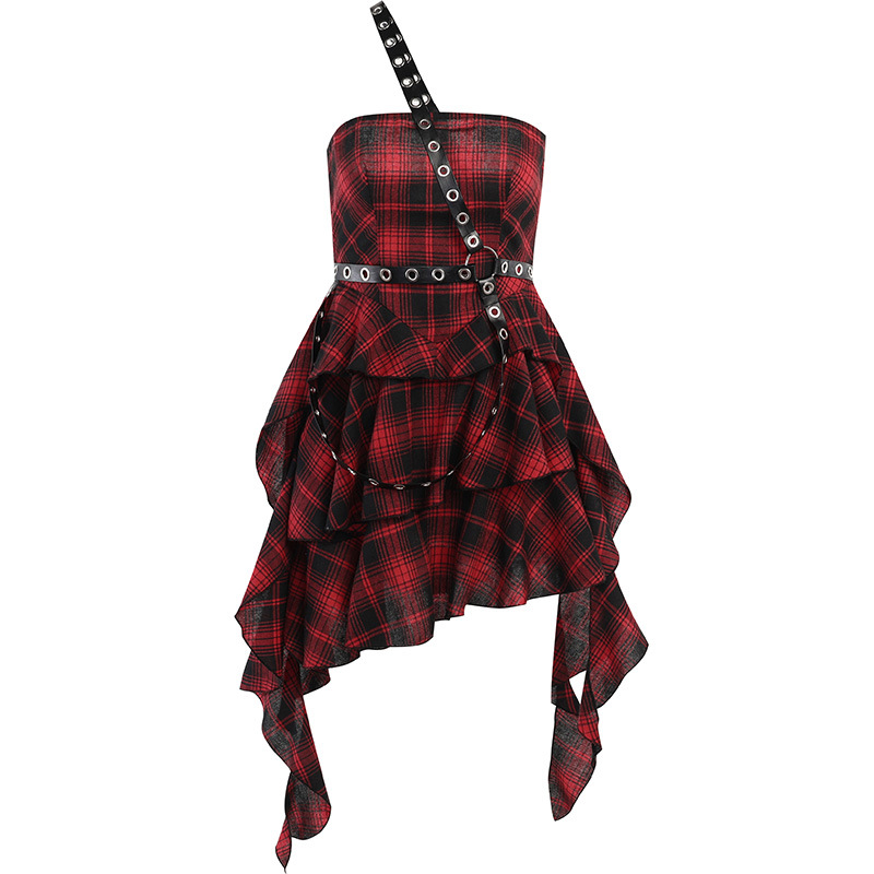 Urban Asymmetric Checkered Tube Dress