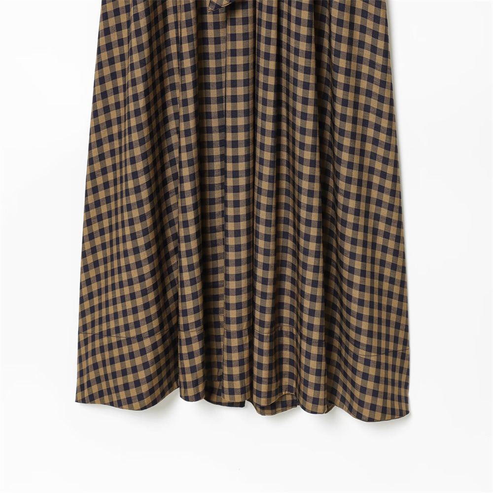 Collar long sleeved plaid waistband shirt dress for women