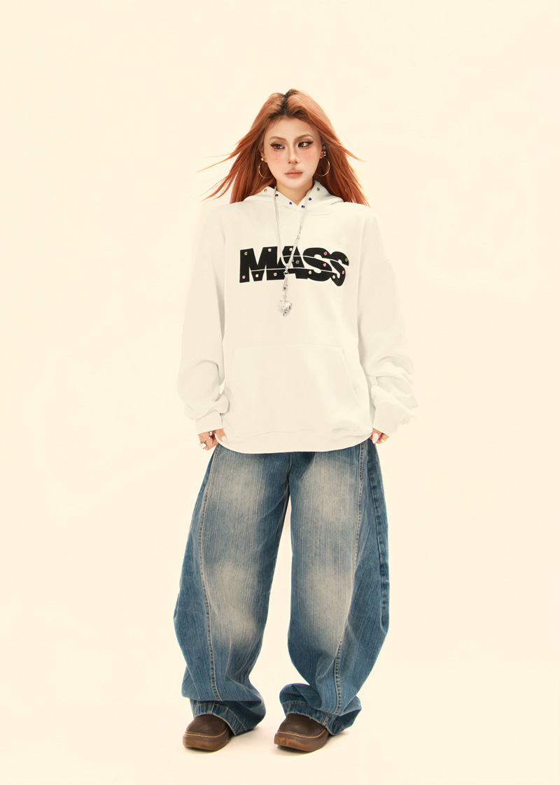 Utility Oversized Stitched Alphabet Cotton Hoody