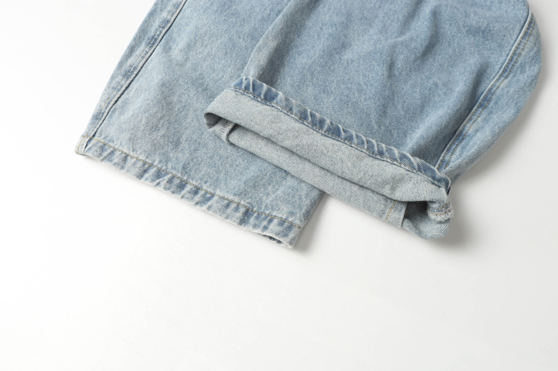Street Casual Versatile Retro Pleated Washed Distressed Oversized Denim Pants Clean Fit Unisex Wide Leg Tapered Jeans